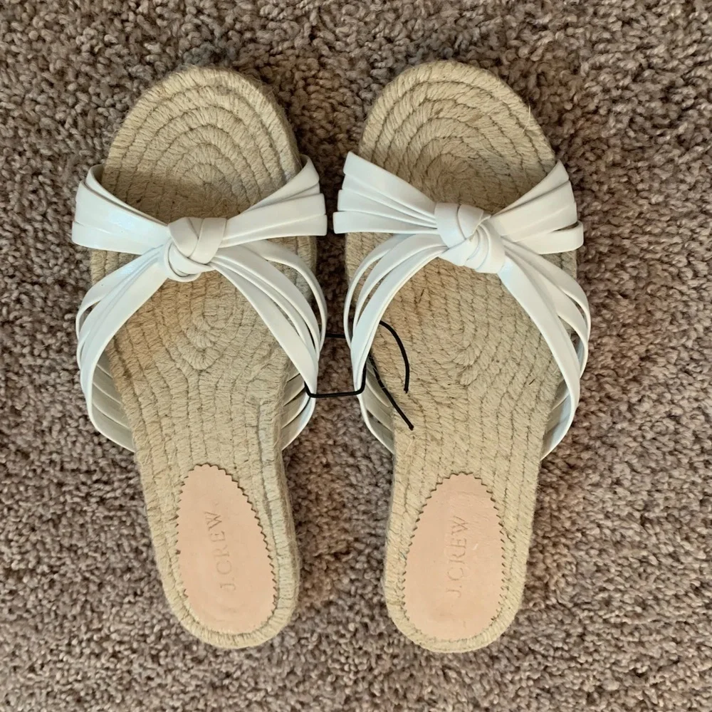 New J.Crew Spain Knotted Espadrilles Slides Leather Jute White Cream Boho Size 8